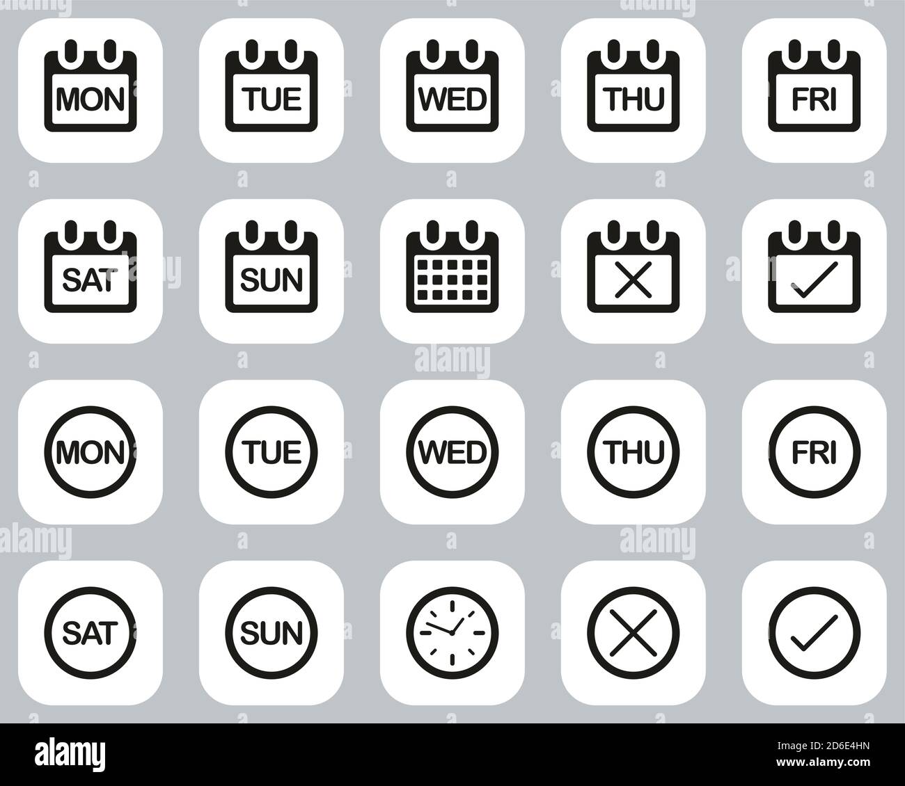 Wochentage Icons Black & White Flat Design Groß Einstellen Stock Vektor