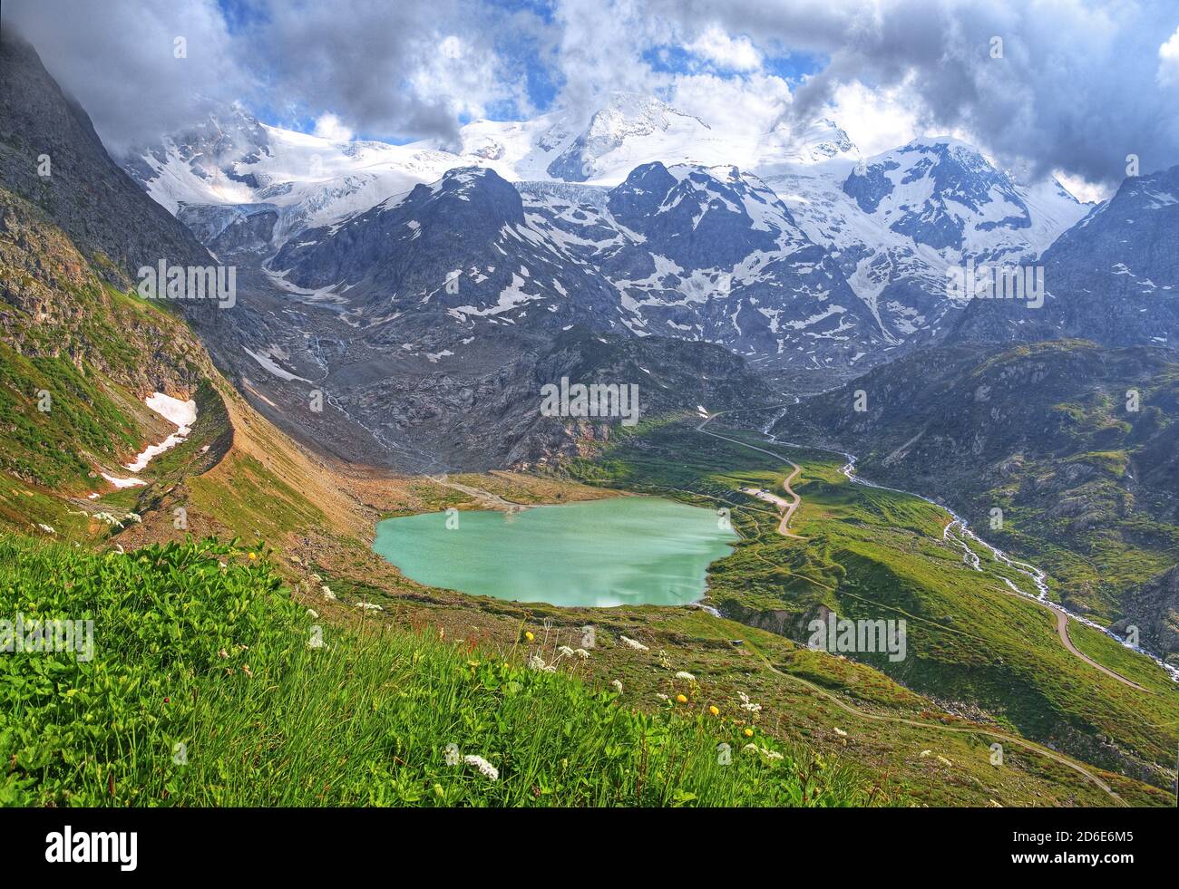 Landschaft am Sustenpass mit Steinsee und Steingletscher, Kanton Uri, Kanton Bern, Schweiz Stockfoto