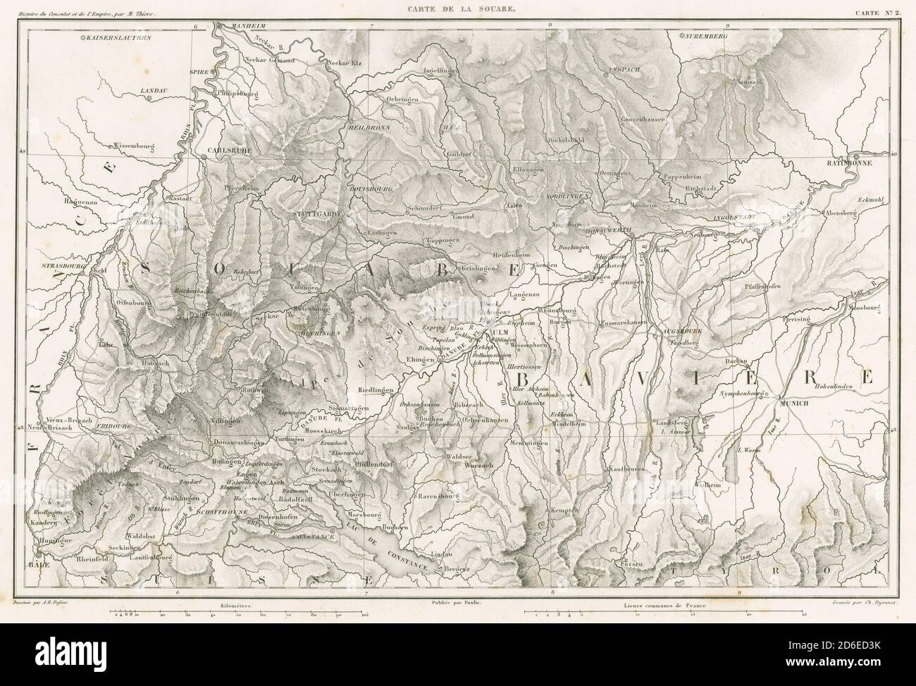 Antike 1859 gravierte französische Landkarte, Carte de la Souabe. Die Souabe (Schwaben) ist eine historische Region im Südwesten Deutschlands. QUELLE: ORIGINALGRAVUR Stockfoto
