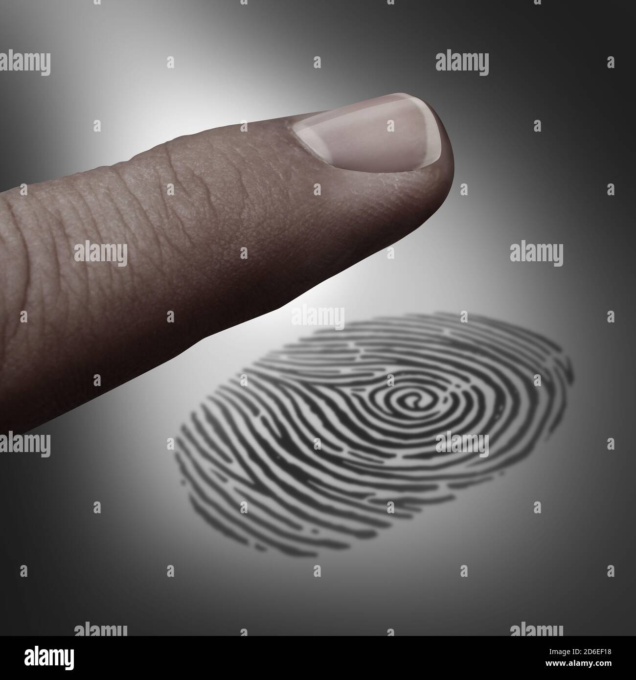 Identitätskonzept Fingerabdruck biometrische Technologie oder Wähler-ID in einem 3D-Illustration-Stil. Stockfoto