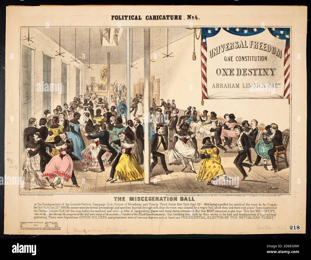Politische Karikatur mit dem Titel The Miscegenation Ball, 1864, von Kimmel & Forster, New York. Stockfoto