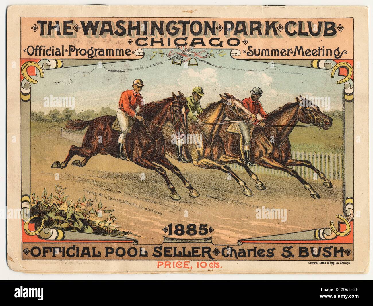 Titelbild des offiziellen Washington Park Club Programms, Sommertreffen, 1885 in Chicago, Illinois. Stockfoto