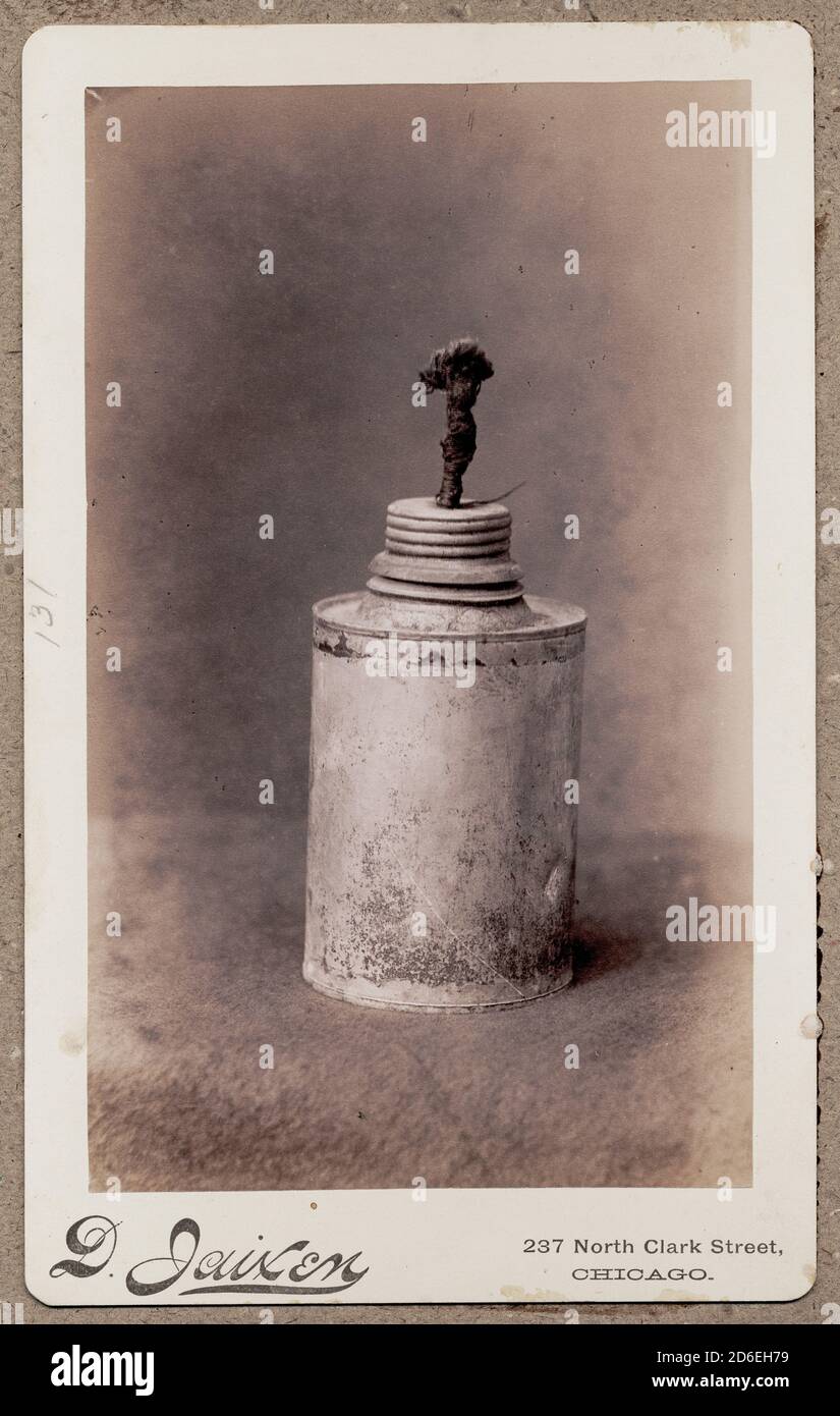 Intakte Kanisterbombe vom Haymarket Square Riot, Chicago, Illinois, 1886. Stockfoto