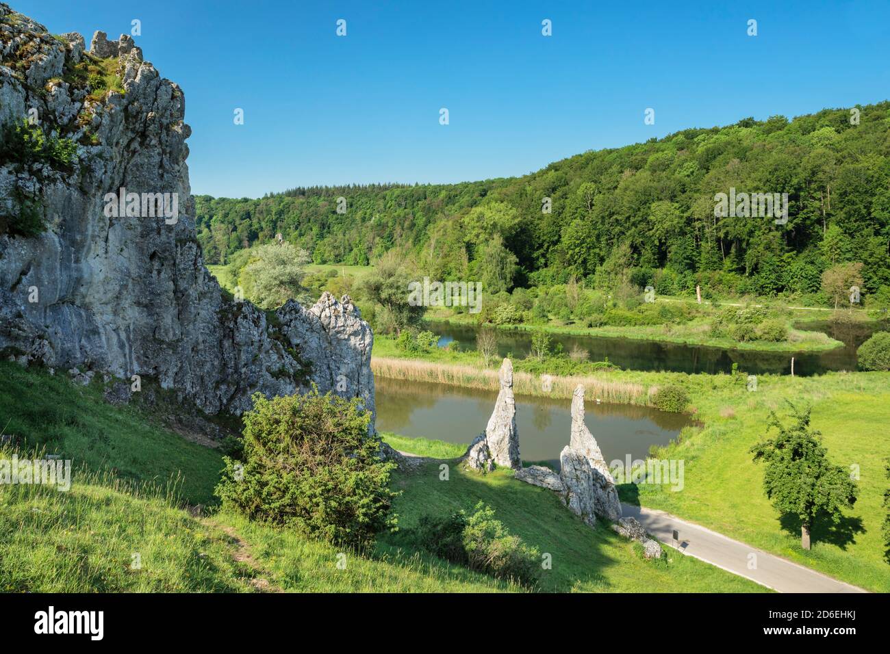 Steinjungfrauen in Eselsburger Tal, Herbrechtingen, Schwäbische Alb, Baden-Württemberg, Deutschland Stockfoto