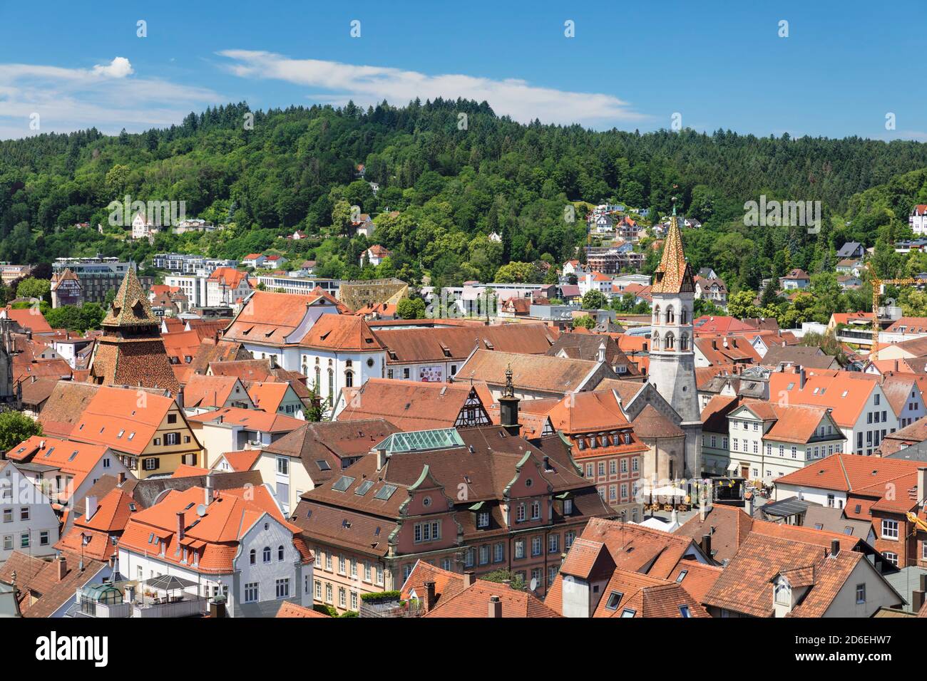 Blick über die Altstadt zur Johanniskirche, Schwäbisch Gmünd, Baden-Württemberg, Deutschland Stockfoto