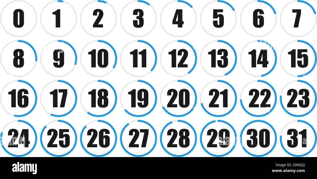 Zahlen, Ziffern Ziffernblatt Abbildung. Symbol für Zeit, Dauer und Planungskonzept. Symbol für Bearbeitungszeit (Tat). Zähler, Countdown-Vektor Stock Vektor