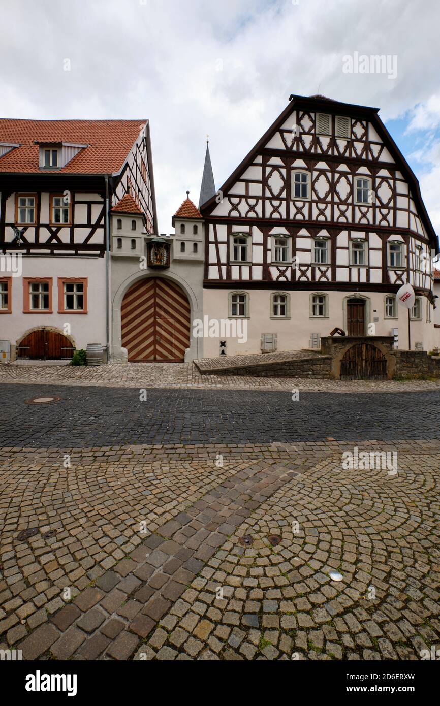 Historische, denkmalgeschützte Altstadt von Münnerstadt, Unterfranken, Bayern, Deutschland Stockfoto