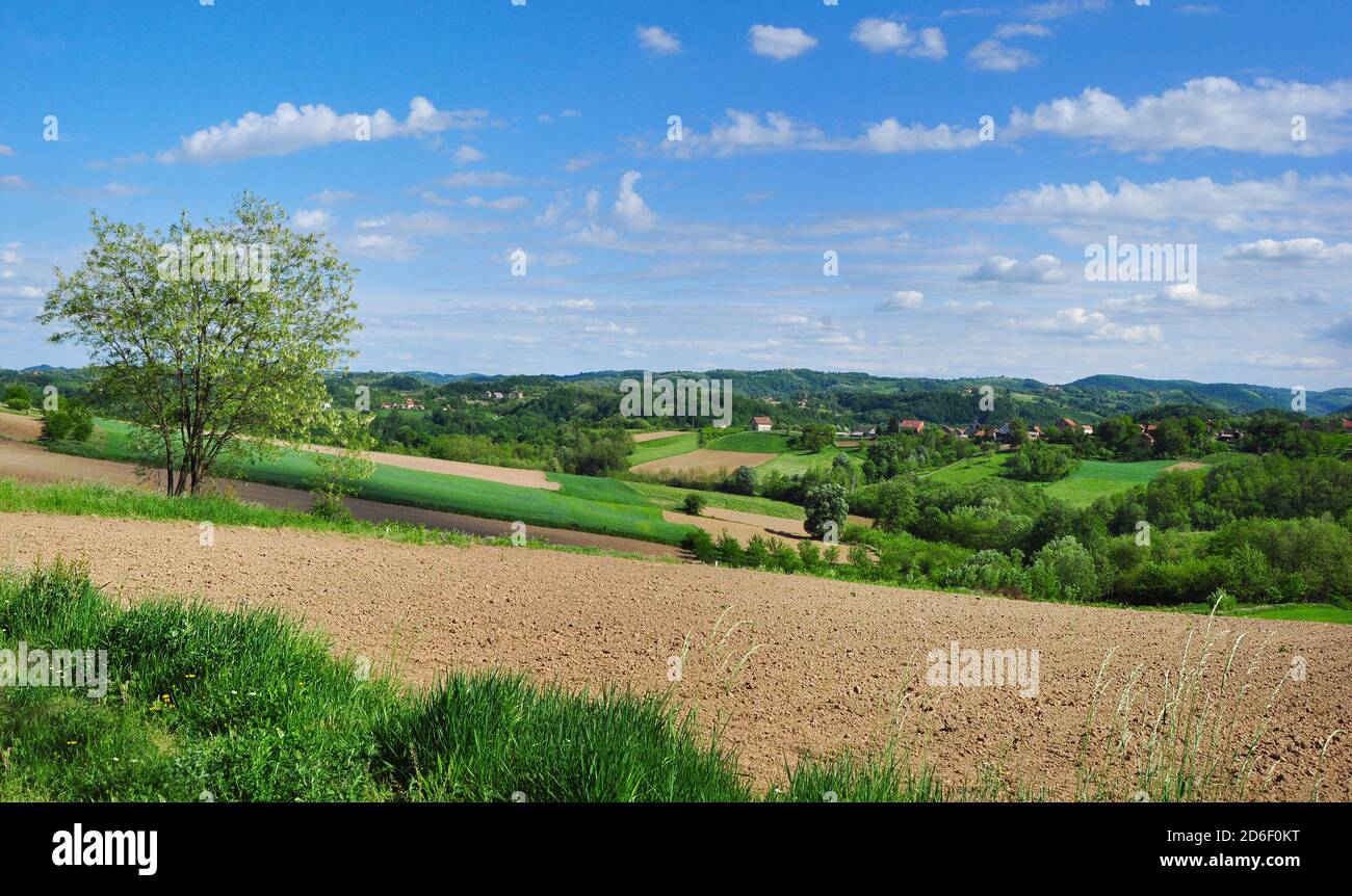 Landschaft Landschaft und Pflüge Land im Frühjahr, ländliche Szene im Frühjahr Stockfoto