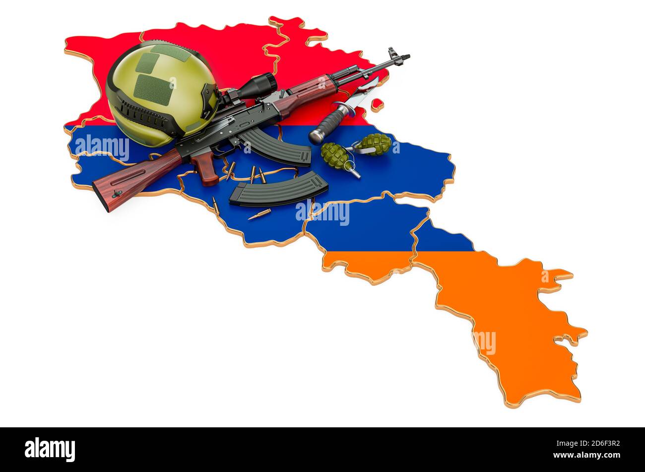 Militärische Kraft, Armee oder Krieg Konflikt in Armenien Konzept. 3D-Rendering auf weißem Hintergrund isoliert Stockfoto