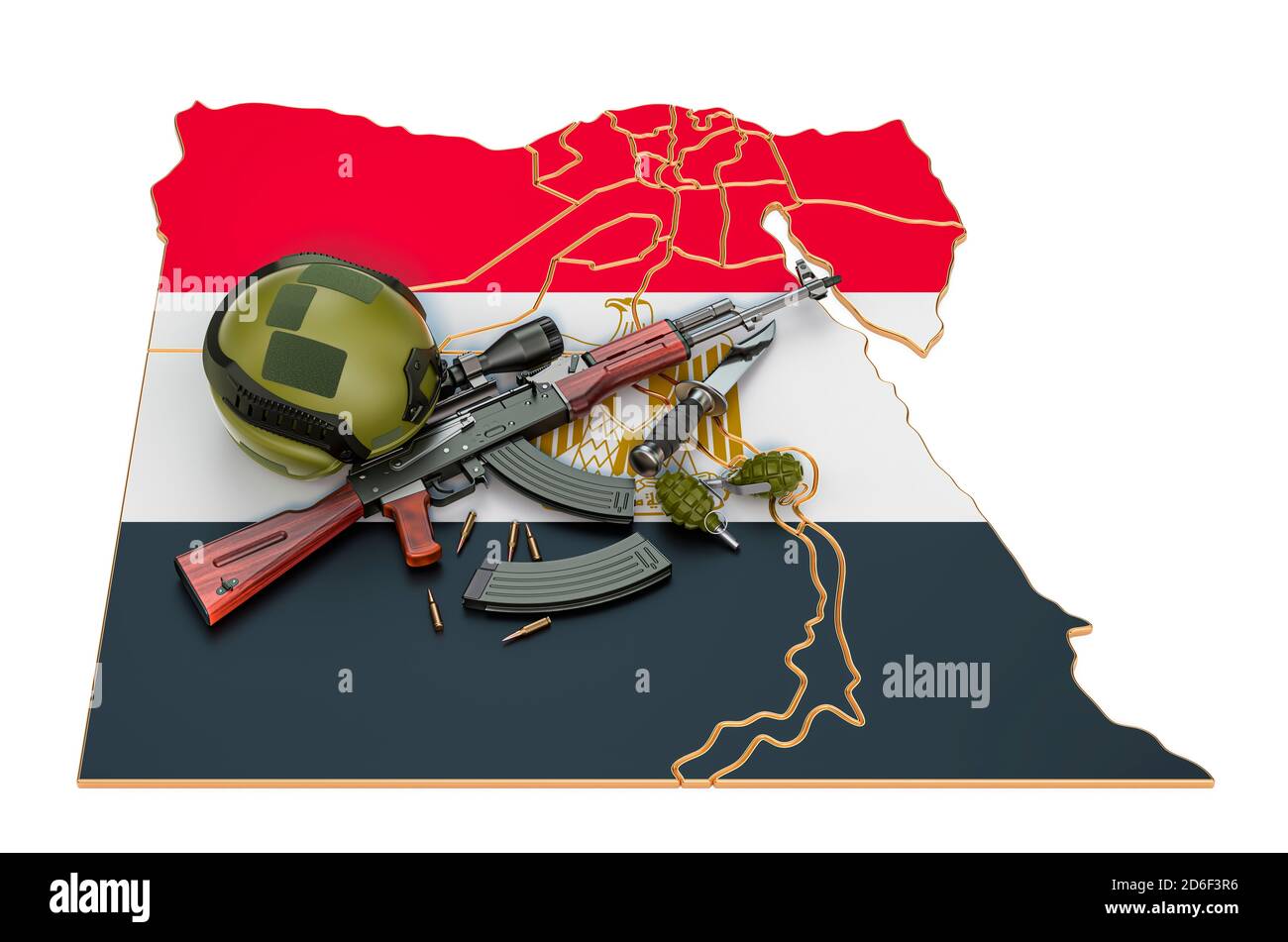 Militärische Kraft, Armee oder Krieg Konflikt in Ägypten Konzept. 3D-Rendering auf weißem Hintergrund isoliert Stockfoto