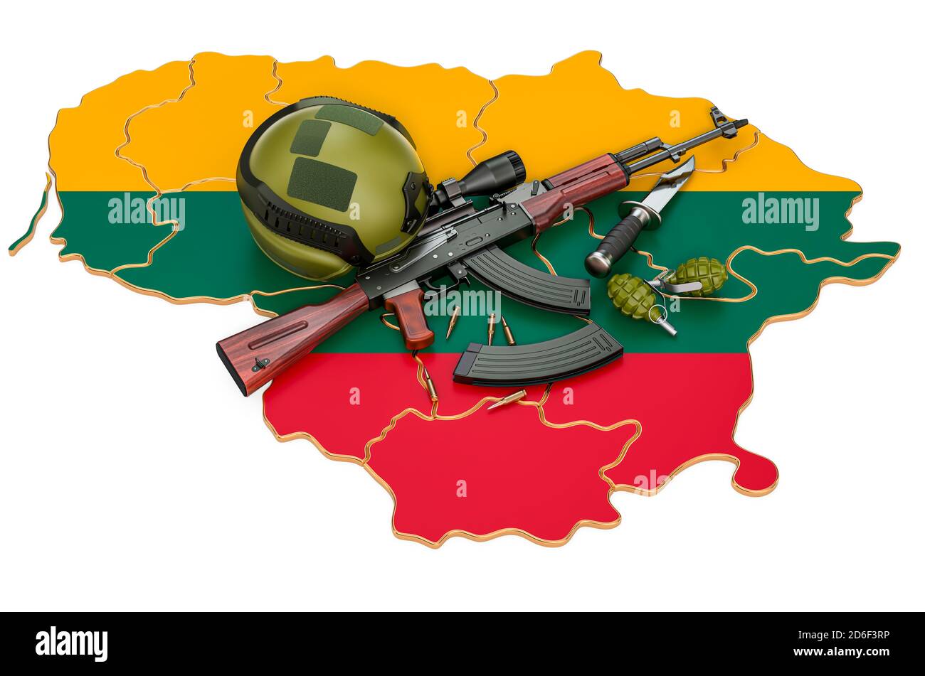 Militärische Kraft, Armee oder Krieg Konflikt in Litauen Konzept. 3D-Rendering auf weißem Hintergrund isoliert Stockfoto