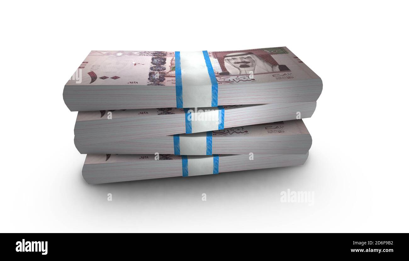 3D-Illustration von Saudi-arabischen riyal Bills stapelt Hintergrund Stockfoto