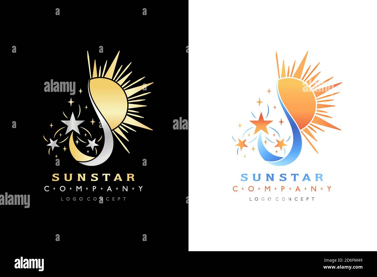 Sun Star Logo, Sun Spark Logo, Sunrise Spark Logo, mit zwei Farben Variation Design Eleganz und bunt, für Business-Ikone, Firmenidentität, Symbol Stock Vektor