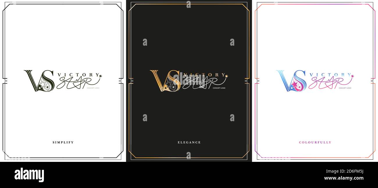 VS. Victory Star-Logo. VS Monogramm. VS-Symbol. VS Initial, mit drei Arten von Designs für Hochzeit, Mode, Schmuck, Boutique und kreative Vorlagen Stock Vektor