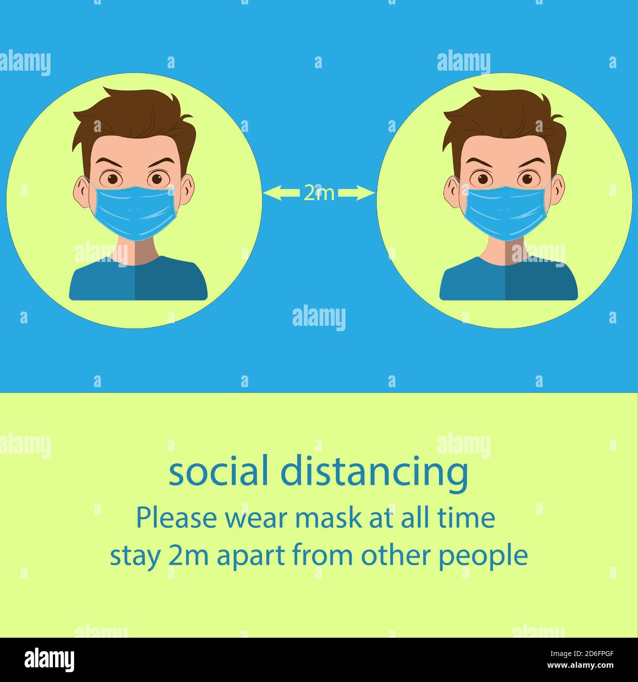 vektor medizinische Gesichtsmaske und soziale Distanzierung bleiben 2m auseinander Von anderen Leuten Stock Vektor
