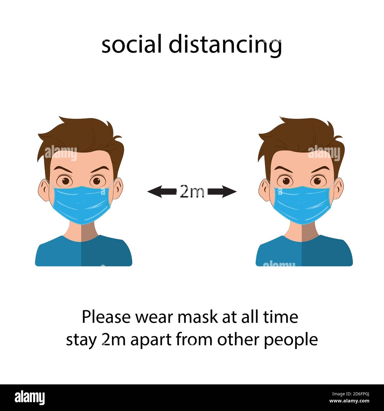 vektor medizinische Gesichtsmaske und soziale Distanzierung bleiben 2m auseinander Von anderen Leuten Stock Vektor