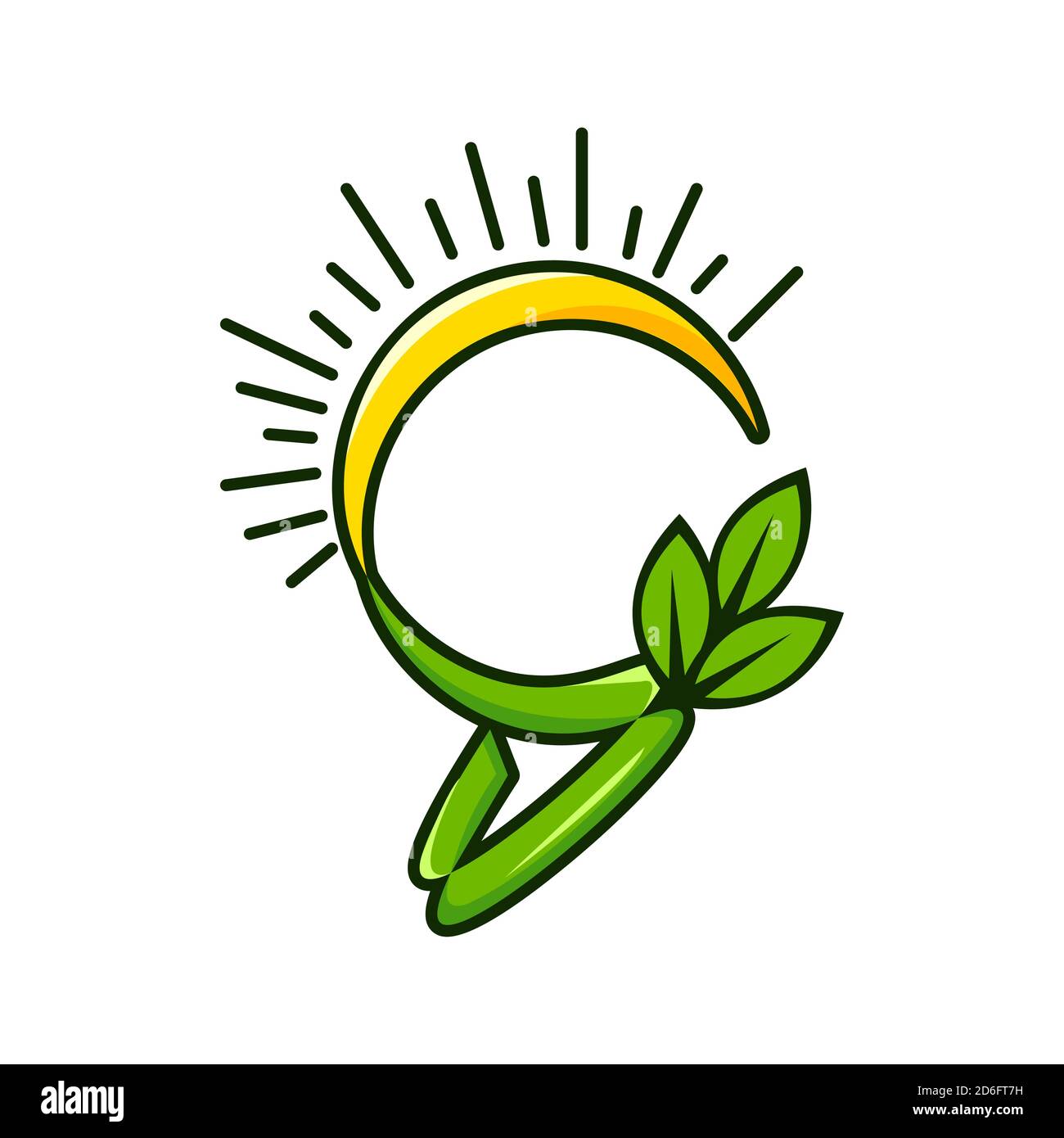Gesunde Natur einfach und modern Sonne und grünes Blatt-Logo vektorelemente Stock Vektor
