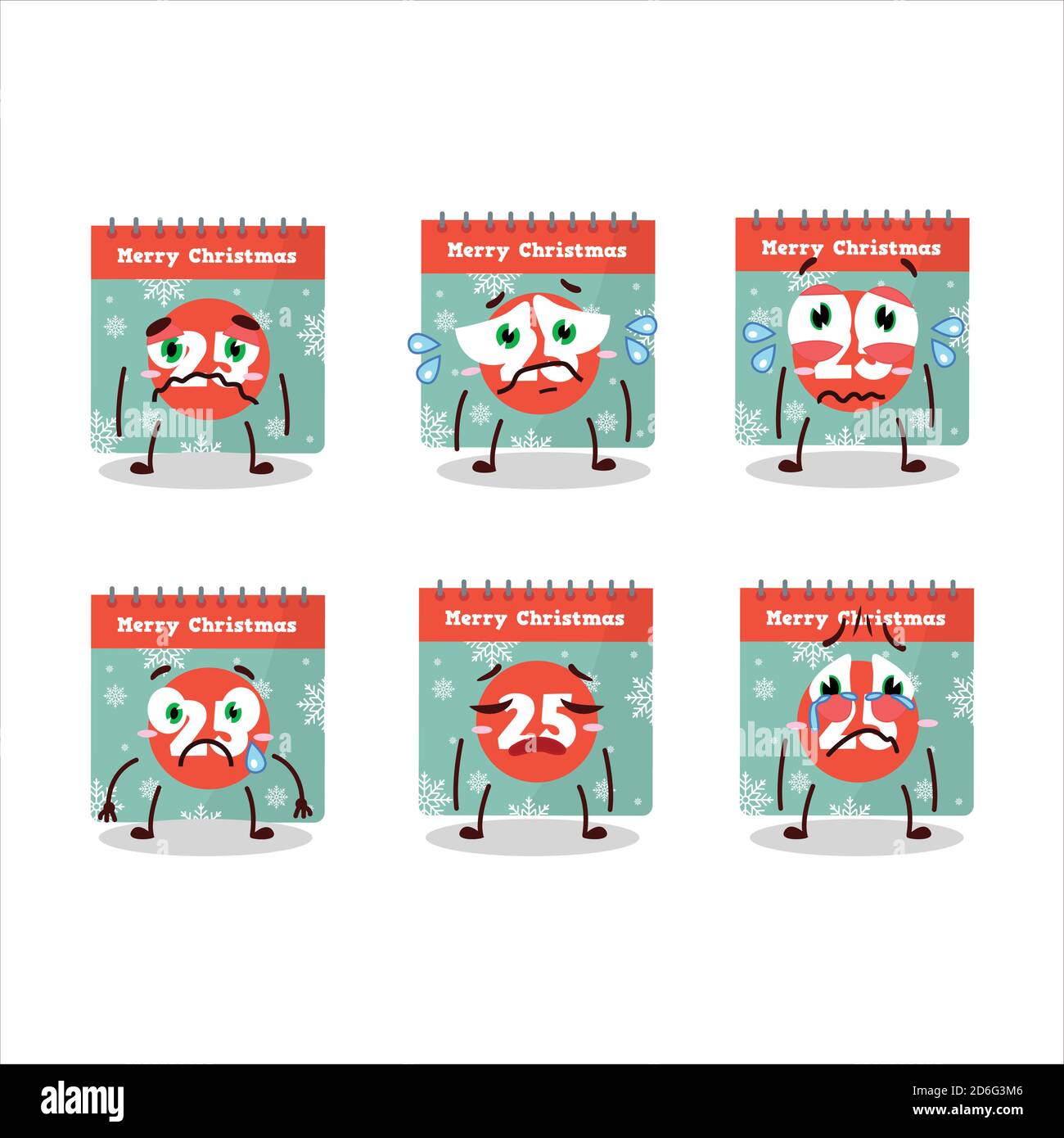 25. dezember Kalender Zeichentrickfigur mit trauriger Ausdruck Stock Vektor