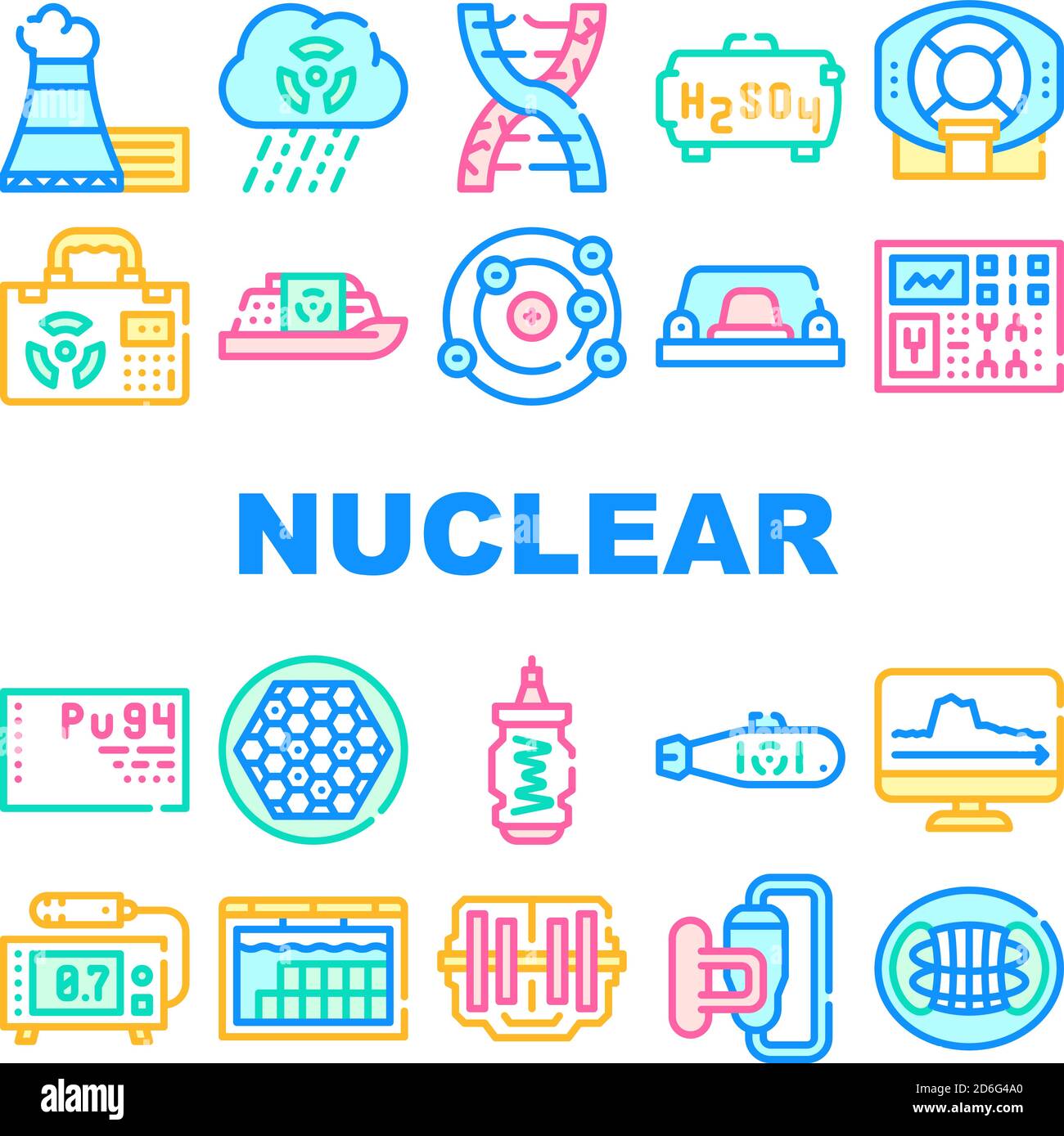 Symbole Für Die Sammlung Nuklearer Energie Vektor Festlegen Stock Vektor