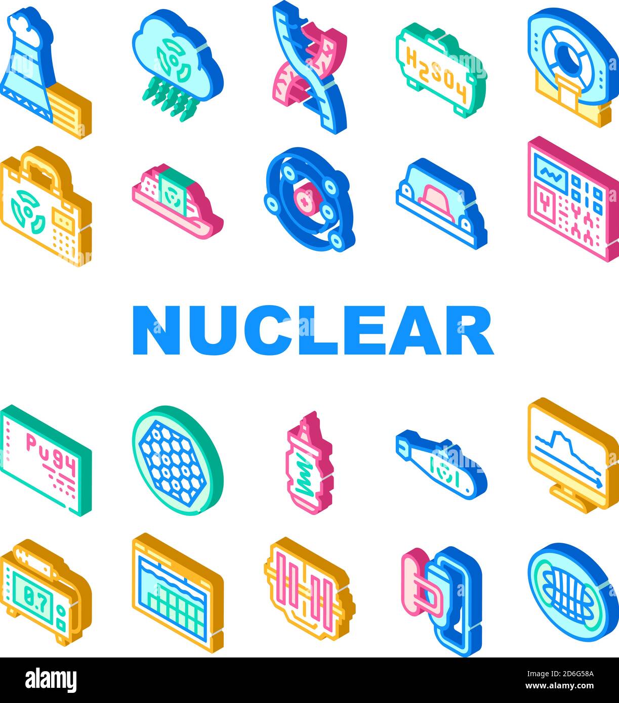 Symbole Für Die Sammlung Nuklearer Energie Vektor Festlegen Stock Vektor