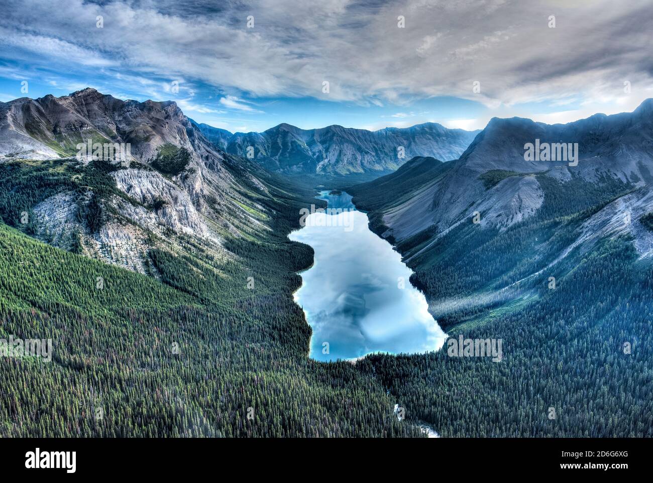 Marvel Lake in Kanada, von einem Hubschrauber aus gesehen. Stockfoto
