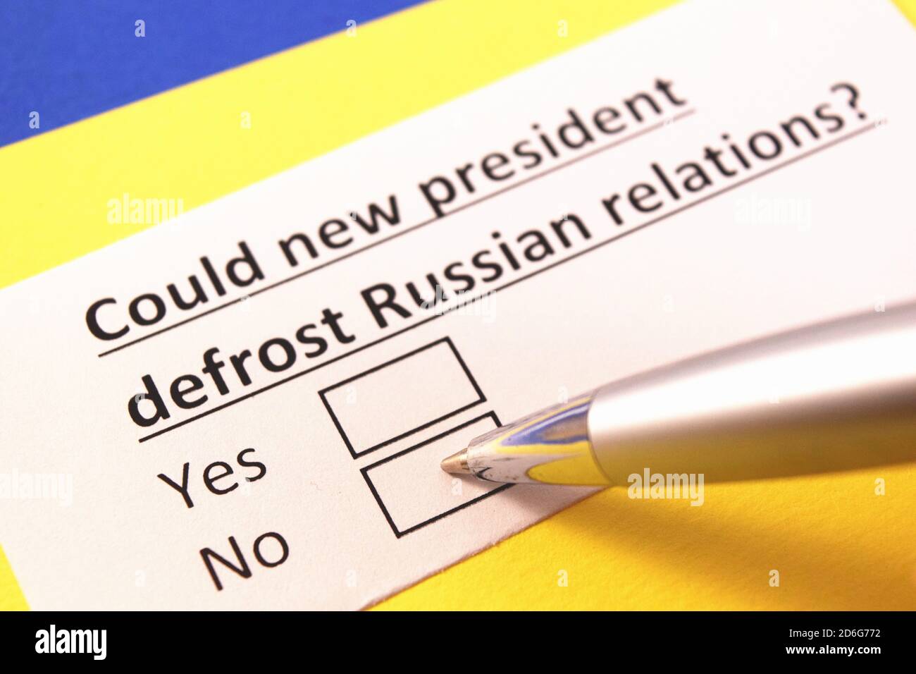 Könnte der neue Präsident die russischen Beziehungen auftauen? Ja oder Nein? Stockfoto