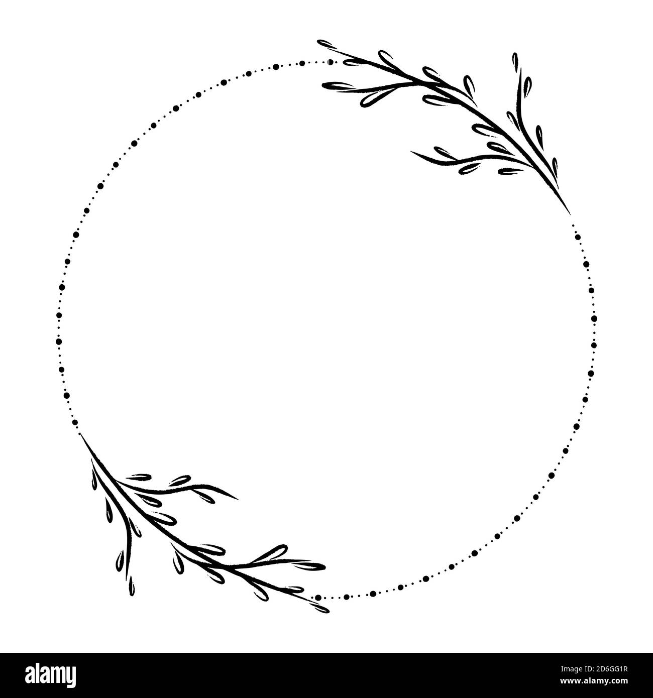 Botanischer Vektorrahmen. Blumenhintergrund. Leavse handgezeichneter Rahmen. Zarte Blumenkranz Illustration. Linienzeichnung Vektor Zweige, Pflanzen, Kräuter. Blattlogo. Hochzeitseinladung. Stock Vektor