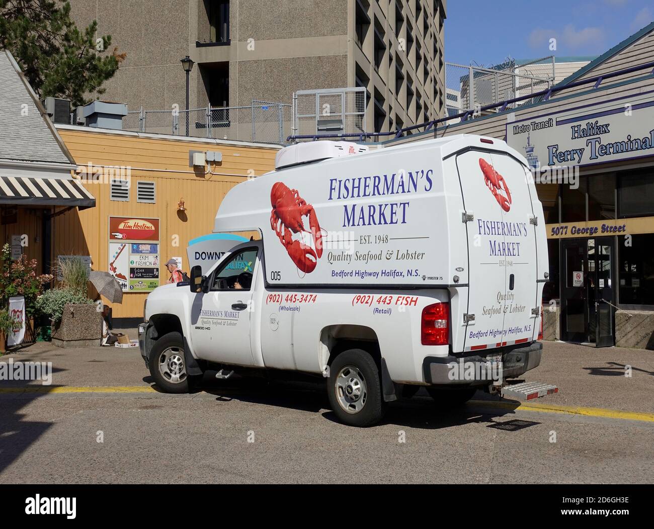 Fisherman's Market Fresh Fish Seafood Delivery Truck in der Innenstadt geparkt Halifax Nova Scotia Kanada Stockfoto