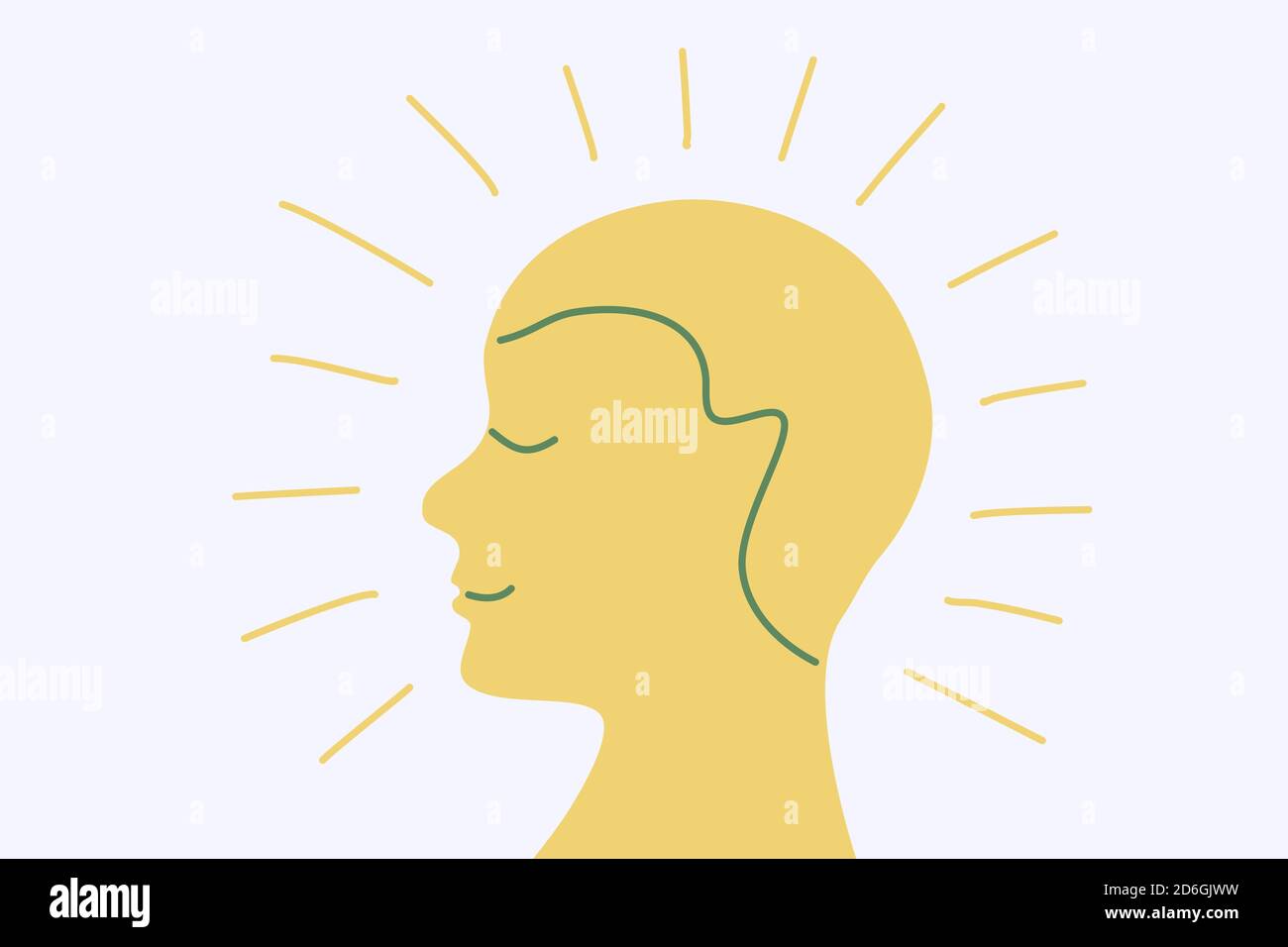 Eine Person, die leuchtet. Geistig und körperlich gesunde Person Konzept. Human Head Flat Design Icon Vektor. Stock Vektor