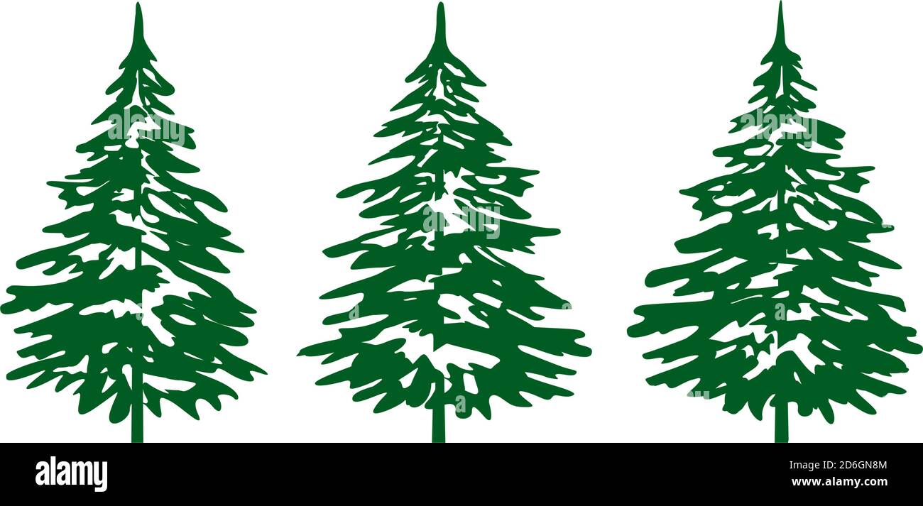 Eine Reihe von grünen Weihnachtsbäumen. Design-Elemente für die Wintersaison und die Kollektion Simply Piktogram. Isolierte Vektor-Symbole und Illustration. Stock Vektor