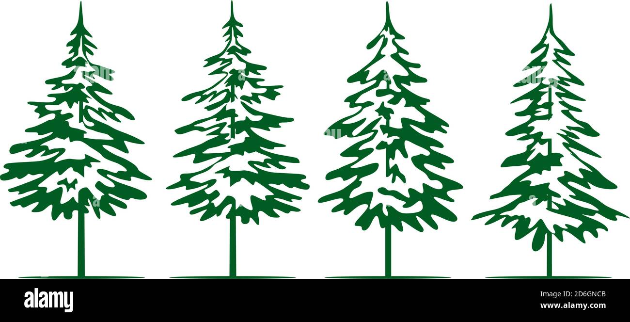 Eine Reihe von grünen Weihnachtsbäumen. Design-Elemente für die Wintersaison und die Kollektion Simply Piktogram. Isolierte Vektor-Symbole und Illustration. Stock Vektor
