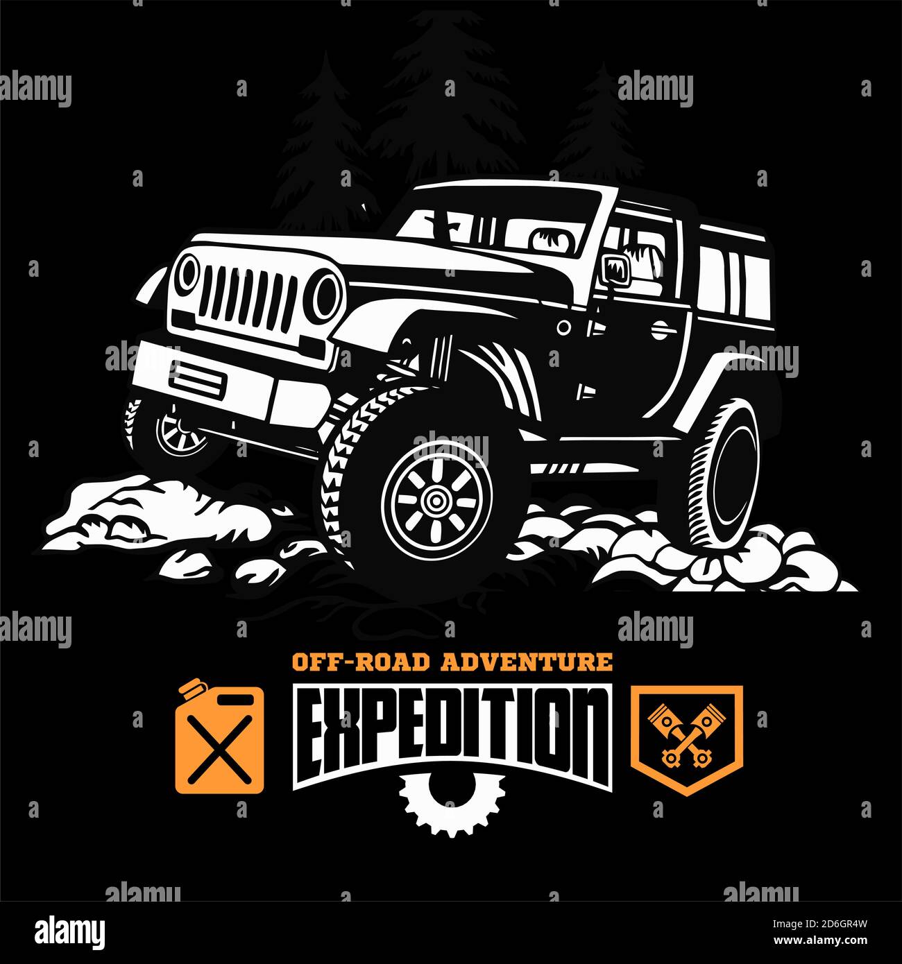 SUV Auto auf schwarz - Elemente für T-Shirt und Emblem - Vektorset Stock Vektor