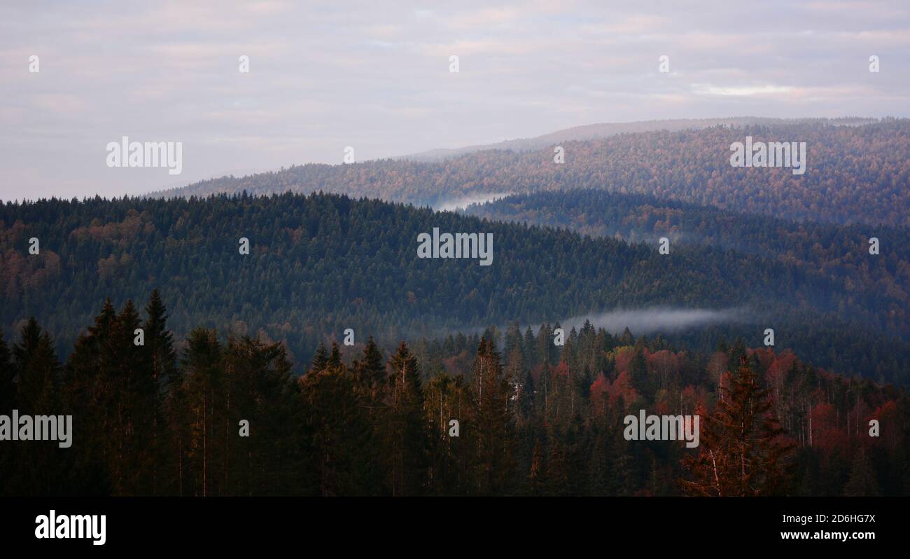 Herbstansicht der Alpago-Berge von Tambre, in der Provinz Belluno, Italien Stockfoto
