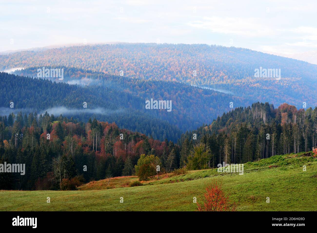 Herbstansicht der Alpago-Berge von Tambre, in der Provinz Belluno, Italien Stockfoto