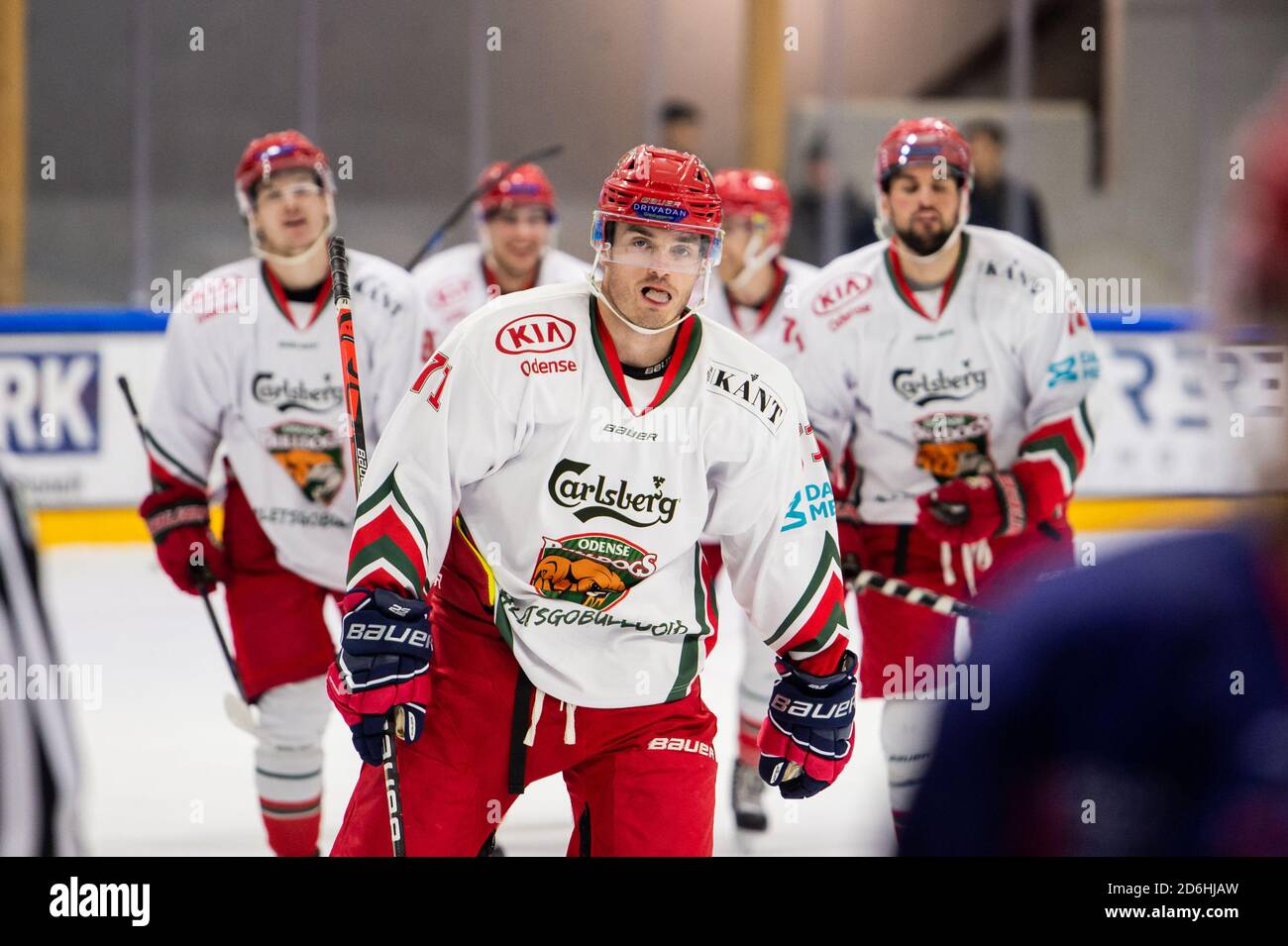 Horsholm, Dänemark. Oktober 2020. Henry Hardarson (71) von Odense Bulldogs im Eishockey-Match Metalligaen zwischen Rungsted Seier Capital und Odense Bulldogs in der Bitcoin Arena in Horsholm. (Foto Kredit: Gonzales Foto/Alamy Live News Stockfoto