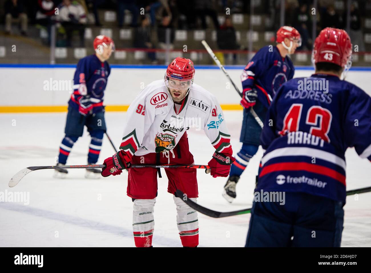 Horsholm, Dänemark. Oktober 2020. Shawn O'Donnell (92) von Odense Bulldogs im Eishockey-Match Metalligaen zwischen Rungsted Seier Capital und Odense Bulldogs in der Bitcoin Arena in Horsholm. (Foto Kredit: Gonzales Foto/Alamy Live News Stockfoto