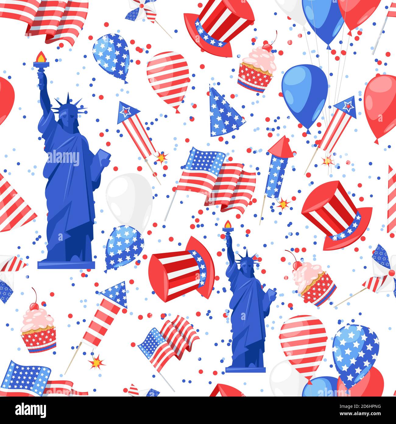 USA Nahtloses Muster. Vektordruck Hintergrund. Amerikanische nationale Symbole, Feier Unabhängigkeitstag. Stock Vektor