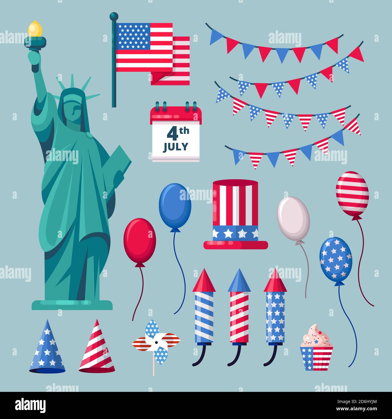 USA Urlaub Ikonen und Design-Elemente für 4 Juli Independence Day Feier. Vektorgrafik. Stock Vektor