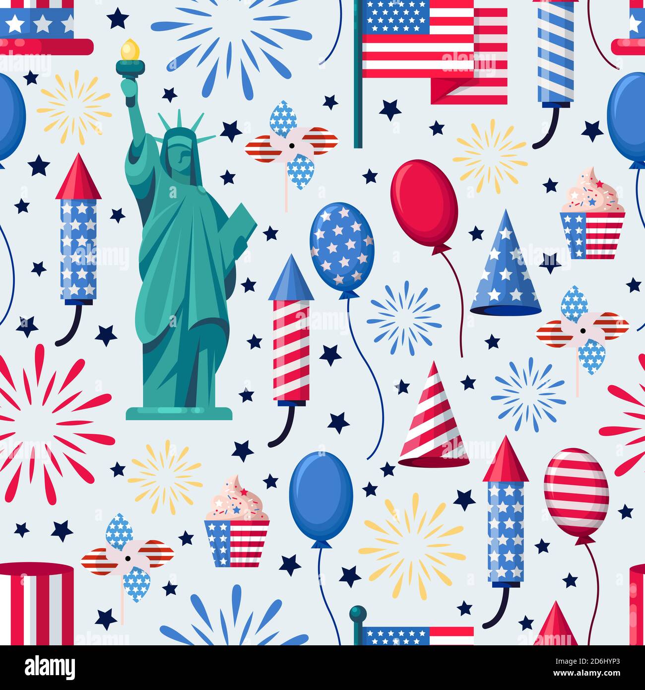 USA Urlaub nahtlose weiße Muster. Vektordruck Hintergrund. Amerikanische nationale Symbole, Feier Unabhängigkeitstag. Stock Vektor