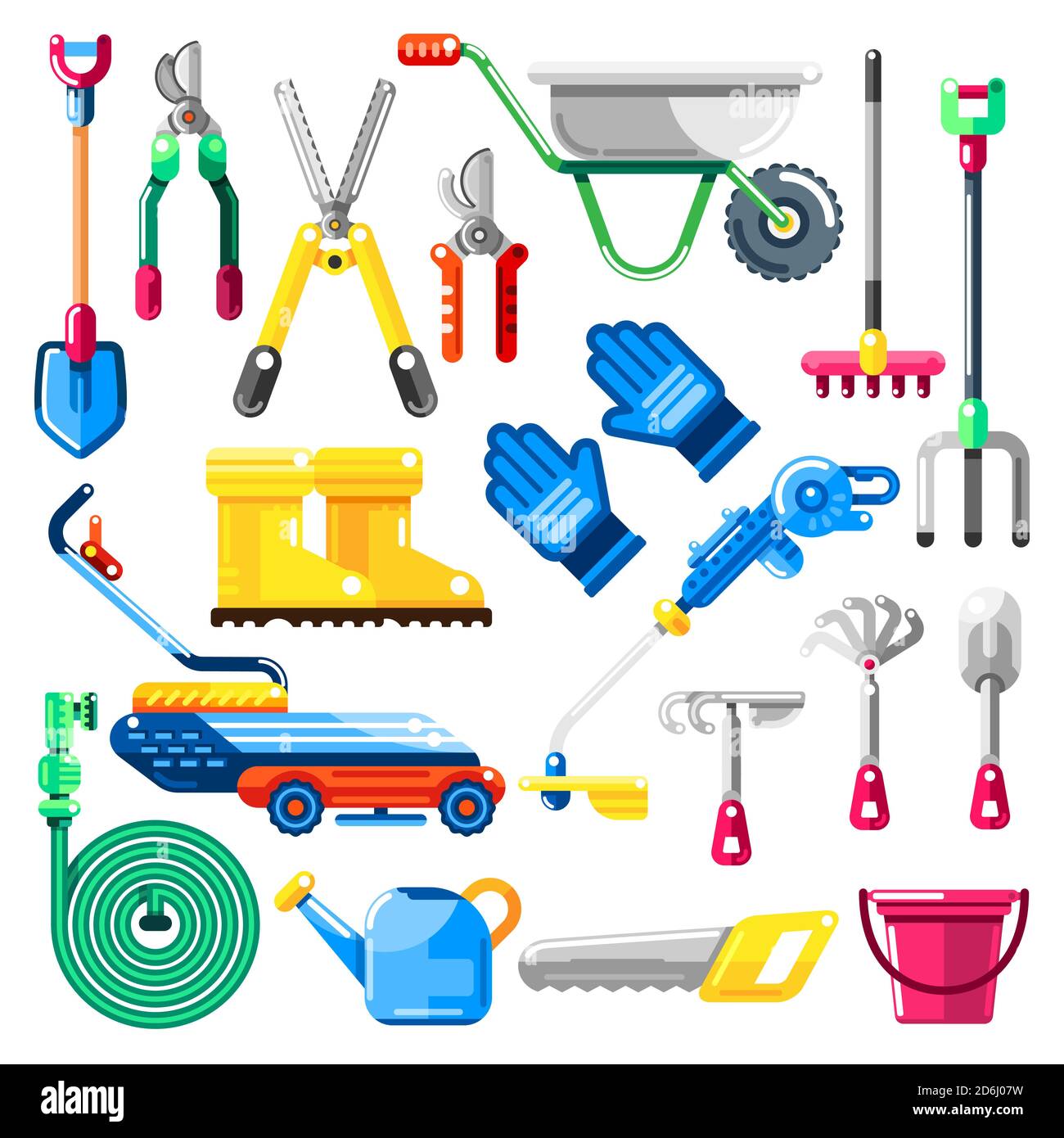 Gartenbau und Landwirtschaft Werkzeuge und Geräte, Vektor-Icons und Design-Elemente-Set. Illustrationen zur Landwirtschaft. Stock Vektor