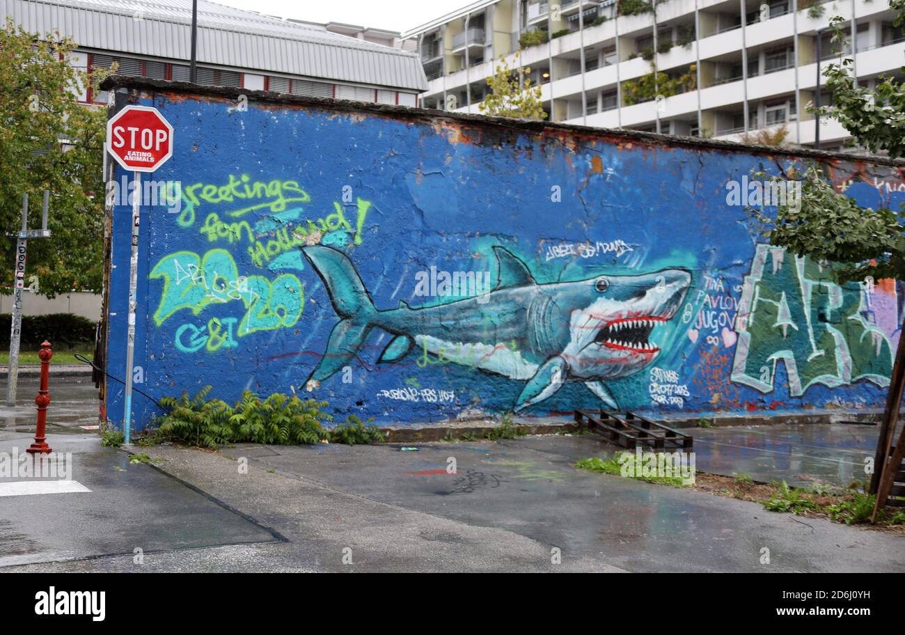 Street Art in Metelkova in Ljubljana Stockfoto