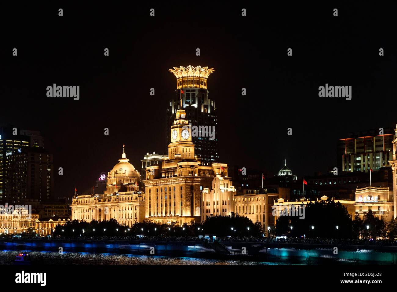 Bootsfahrt Shanghai bei Nacht, der Bund, Waitan, Wolkenkratzer, Hongkong, Shanghai, Shanghai Shi, China Stockfoto