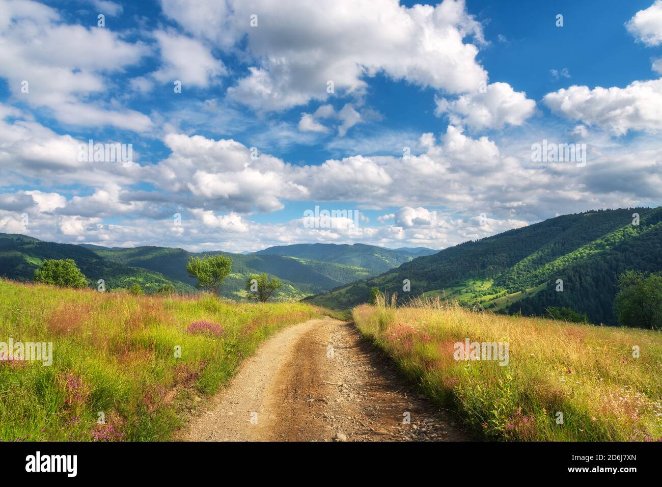 Berg Feldweg an sonnigen hellen Tag im Sommer. Querformat Stockfoto