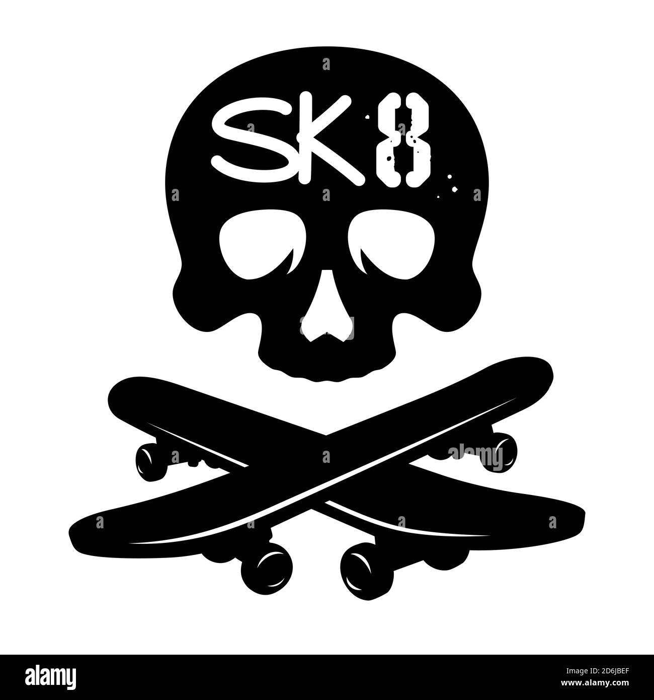 Trendiges T-Shirt-Design zum Thema Skateboarding. Vektor-Illustration mit einem Schädel und Skateboards Stock Vektor