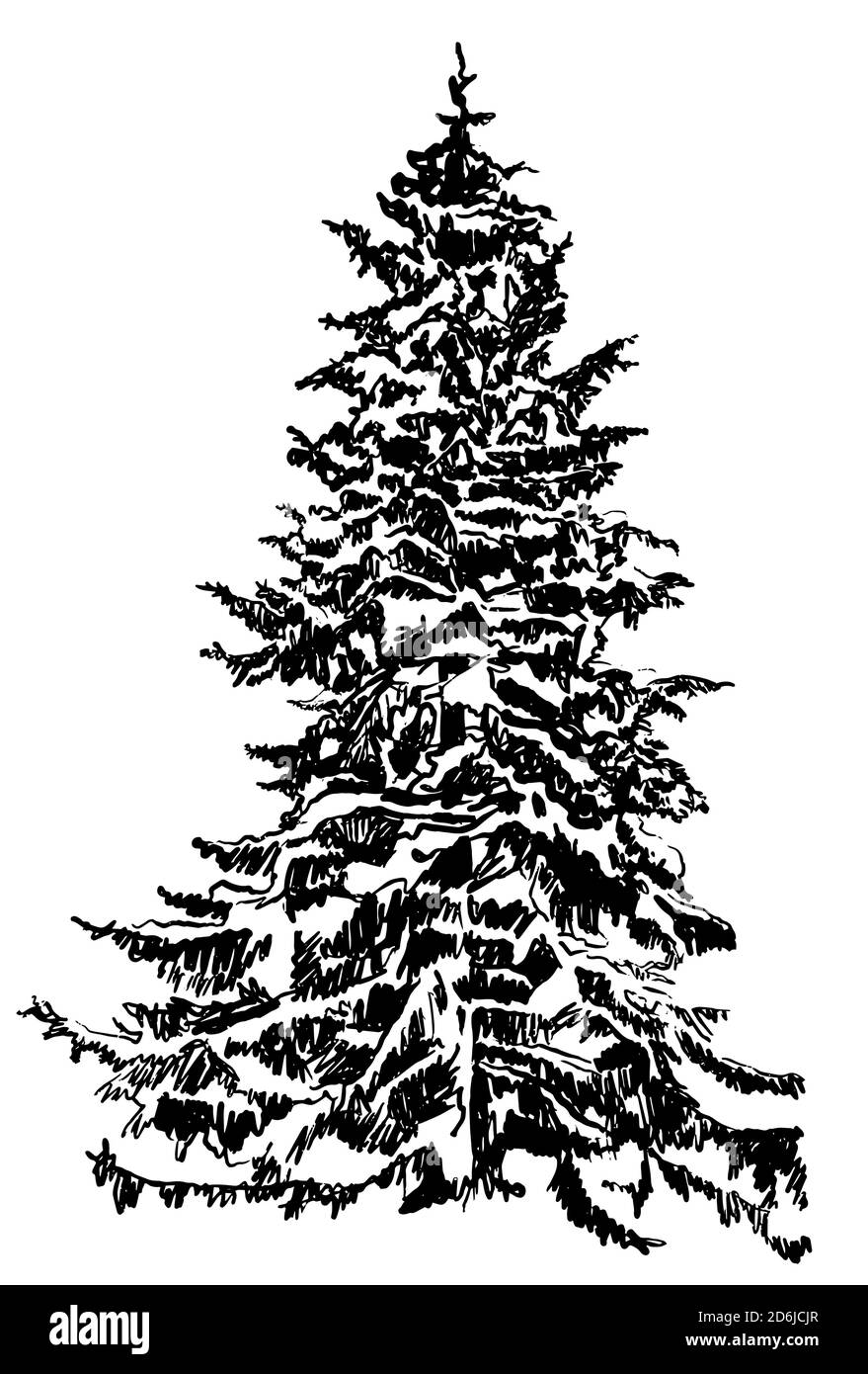 Weihnachtsbaum im Schnee geschmückt mit Flaggen verschiedener Länder. Handgezeichneter Skizzenvektor Illustration von Isolate auf weißem Hintergrund Stock Vektor