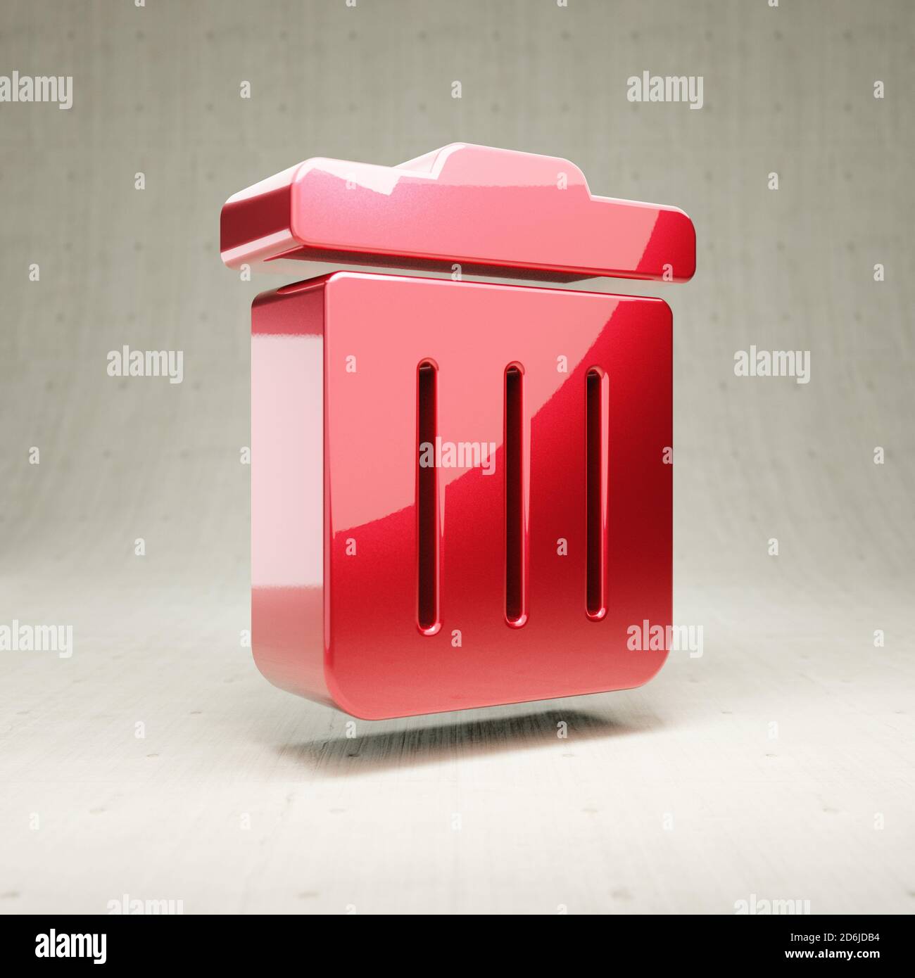 Papierkorbsymbol. Gold glänzend Papierkorb Symbol isoliert auf weißem Beton Hintergrund. Modernes Icon für Website, Social Media, Präsentation, Design Template Element. 3D-Rendering. Stockfoto