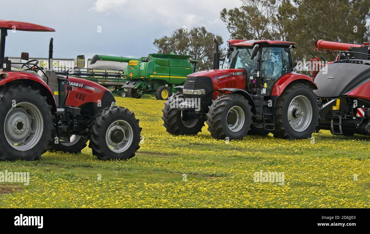 Corowa, New South Wales / Australien - September 26 2020: Case Traktoren und Maschinen zum Verkauf bei Corowa NSW Australia Stockfoto