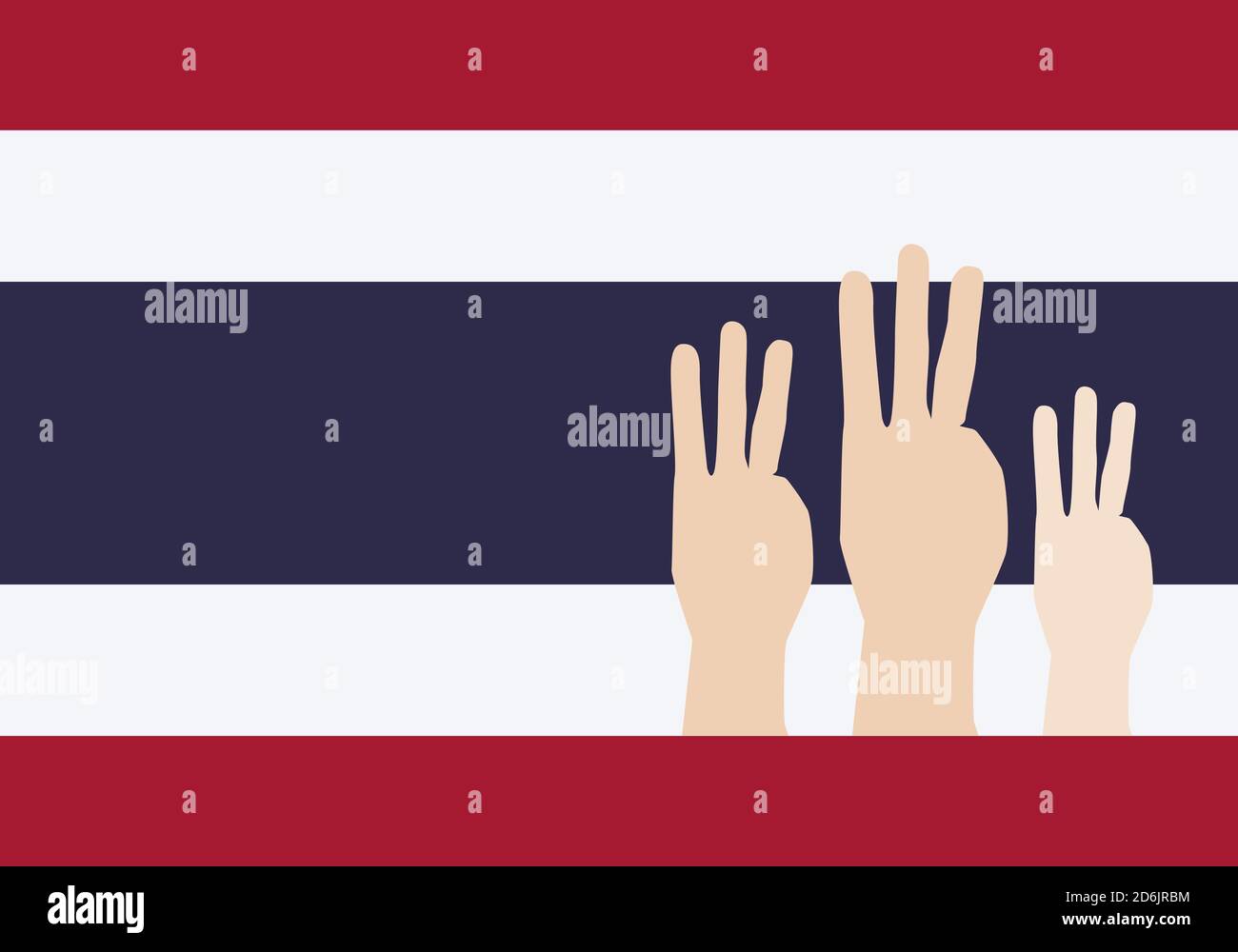 Vektor-Illustration von drei Finger Gruß für demokratische auf Thai Flagge Hintergrund. Stock Vektor