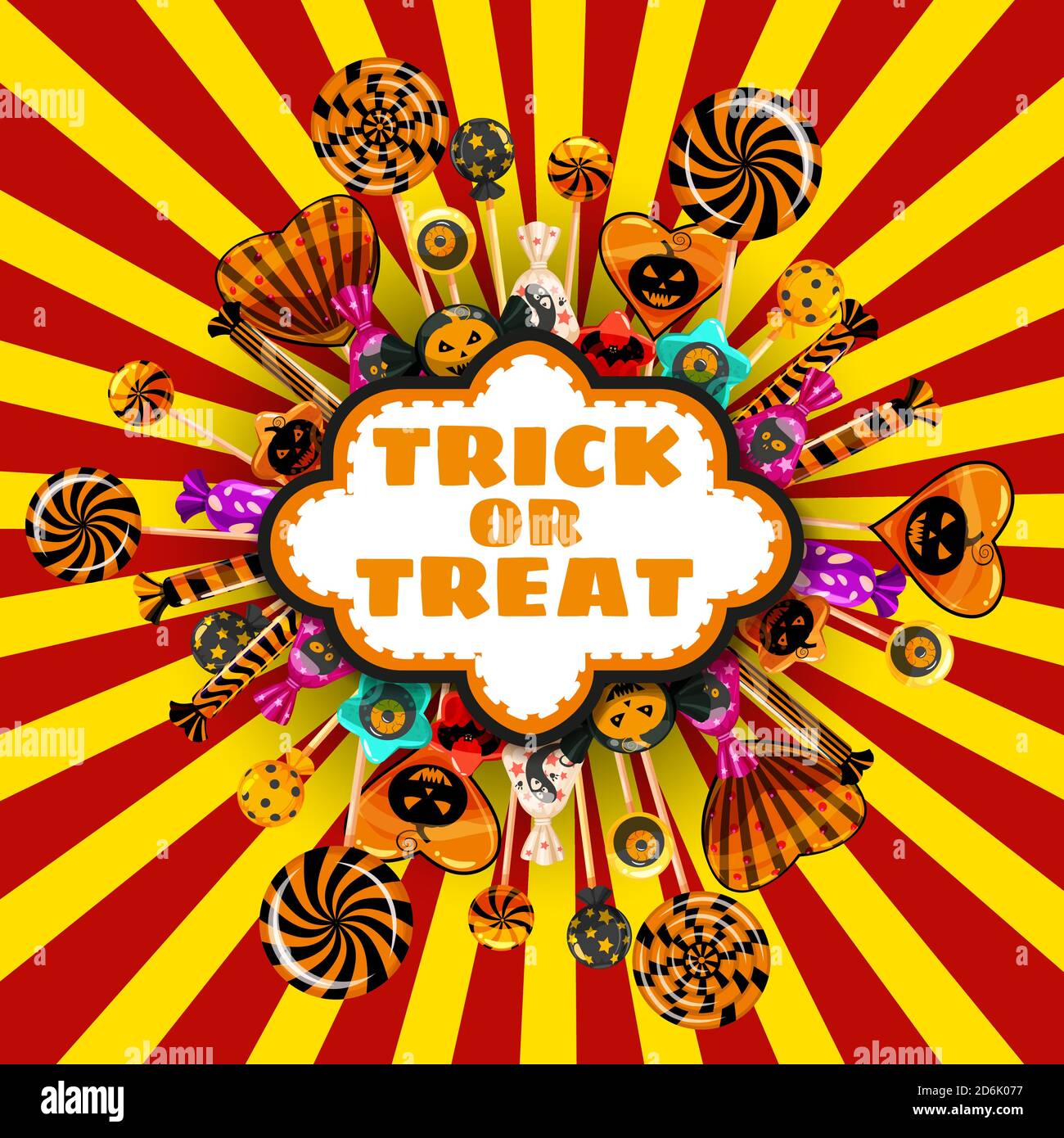 Halloween Trick or Treat Banner Süßigkeiten und Süßigkeiten Vorlage. Herbst oktober Urlaub Tradition Feier Poster. Vektordarstellung isoliert Stock Vektor