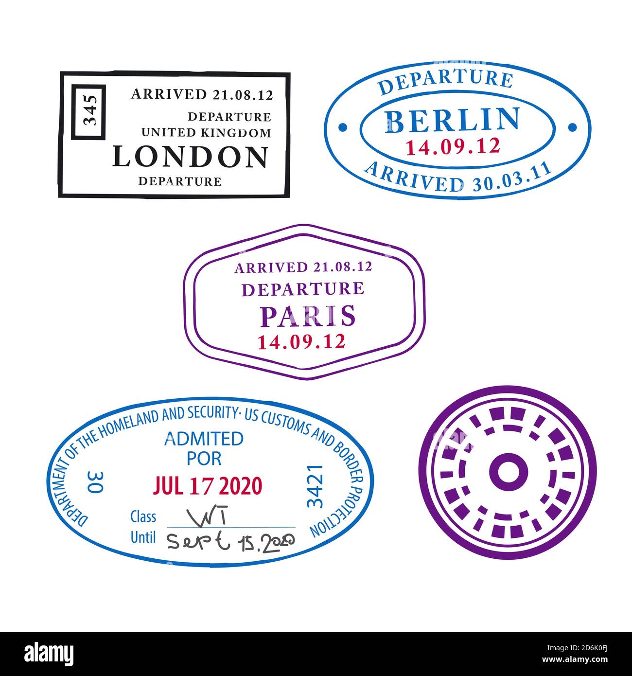 ilustration der verschiedenen Reisepassmarken Stock Vektor